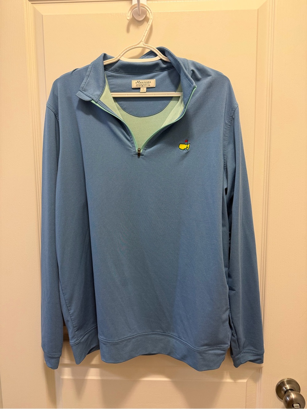 Peter Millar Light Blue Quarter-Zip Pullover with Green Trim